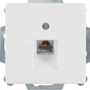 Комп'ютерна розетка RJ45 6кат UTP одинарна Hager-Berker (Q1, Q3, Q7) полярна білизна, з ефектом оксамиту
