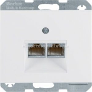 Комп'ютерна розетка RJ45 6кат UTP подвійна Hager-Berker K1, K5 полярна білизна глянцевий