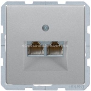 Комп'ютерна розетка RJ45 6кат UTP подвійна Hager-Berker (Q1, Q3, Q7) алюміній, з ефектом оксамиту