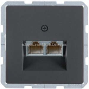 Комп'ютерна розетка RJ45 6кат UTP подвійна Hager-Berker (Q1, Q3, Q7) антрацит, з ефектом оксамиту