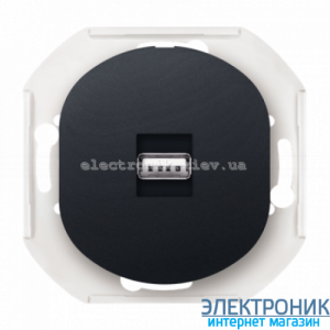 Механізм розетка 1-на USB, Aling-Conel EON, чорний матовий