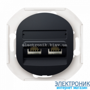 Механізм розетка 2-на комп'ют. 2*RJ45 Cat5e, UTP, Aling-Conel EON, чорний матовий