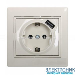 MIRA Розетка із заземленням + USB крем