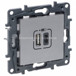 NILOE STEP Розетка USB Тип А+C 12Вт+15Вт 5 В, колір Алюміній