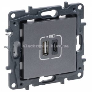 NILOE STEP Розетка USB Тип А+C 12Вт+15Вт 5 В, колір Сталь