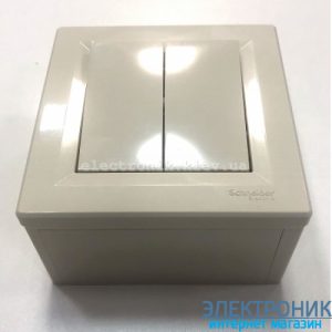 Перемикач накладний монтаж Schneider (Шнайдер) Asfora 2-клавішний кремовий прохідний