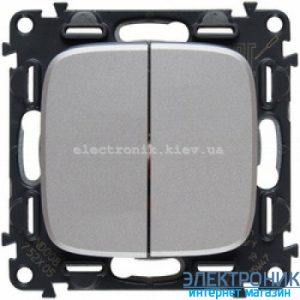 Перемикач прохідний двоклавішний простий, автоматичні клеми Legrand Valena Allure (алюміній)