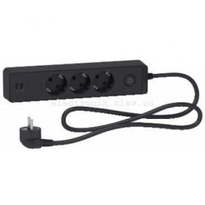 Подовжувач 3-й із заземленнямм+2*USB чорний 1.5 метра Schneider Unica Extend