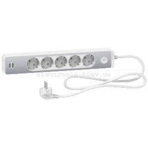 Подовжувач 5-й із заземленнямм+2*USB алюміній/білий 1.5 метра Schneider Unica Extend