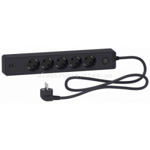 Подовжувач 5-й із заземленнямм+2*USB чорний 3 метри Schneider Unica Extend