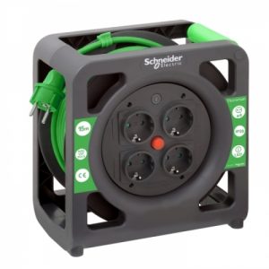 Подовжувач на котушці Schneider Electric Thorsman чотиримісний із заземленнямм 15 метрів IP20 чорний