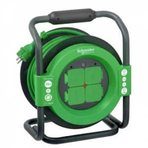 Подовжувач на котушці Schneider Electric Thorsman чотиримісний із заземленнямм 3x1,5 мм² 25 метрів IP44 зелений