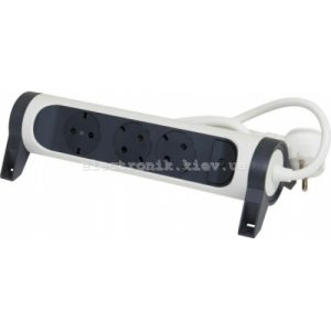 Подовжувач ПРЕМІУМ 3х2К+З розетки 16 А, поворотний, з кабелем 3 м, колір білий/чорний