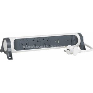 Подовжувач ПРЕМІУМ 3х2К+З розетки 16 А USB A+C, із ПЗІП, з кабелем 1,5 м, колір білий/чорний