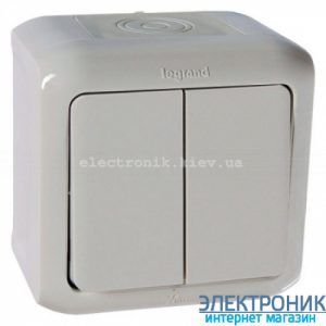 Прохідний Вимикач двоклавішний (з двох місць) вологозахищений Legrand Quteo IP44 сірий