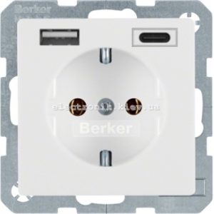 Розетка із заземленнямм Hager-Berker (Q1, Q3, Q7) полярна білизна, з ефектом оксамиту