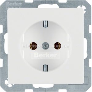 Розетка із заземленнямм Hager-Berker (Q1, Q3, Q7) полярна білизна, з ефектом оксамиту