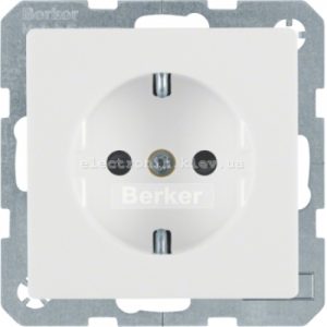 Розетка із заземленнямм та захисними шторками Hager-Berker (Q1, Q3, Q7) полярна білизна, з ефектом оксамиту