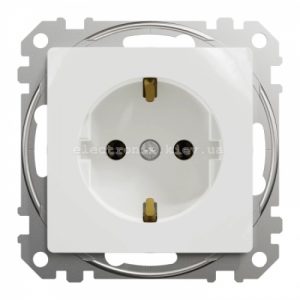 Розетка із заземленнямм та захисними шторками колір білий Sedna Design