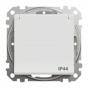 Розетка із заземленнямм та захисними шторками та кришкою IP44 колір білий Sedna Design