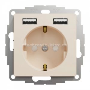 Розетка із заземленнямм +USB колір бежевий Sedna Design