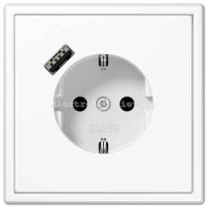 Розетка із заземленнямм +USB type A | fast charge JUNG LS990 білий