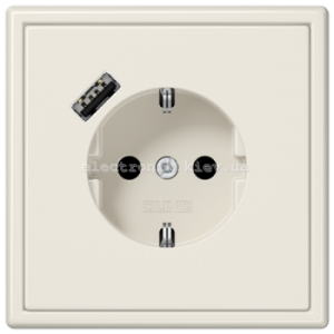 Розетка із заземленнямм +USB type A | fast charge JUNG LS990 крем