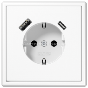 Розетка із заземленнямм +USB | type A + type C JUNG LS990 білий