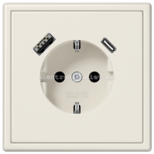 Розетка із заземленнямм +USB | type A + type C JUNG LS990 крем