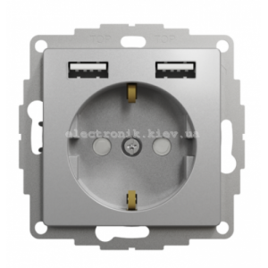 Розетка із заземленнямм+USB колір алюмінію Sedna Design