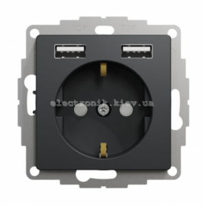 Розетка із заземленнямм+USB колір графіт матовий Sedna Design