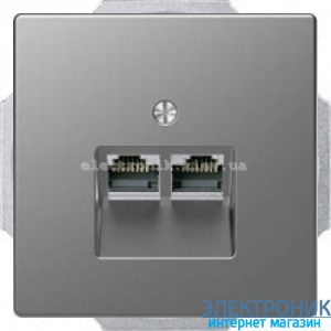 Розетка комп'ютерна 2-а кат.6, RJ-45 (інтернет), колір Сталь, Schneider Merten D-Life