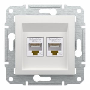 Розетка комп'ютерна RJ45 подвійна, білий, Schneider Asfora, без рамки