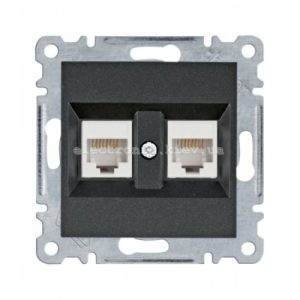 Розетка комп'ютерна RJ45 подвійна, чорний, Hager Lumina