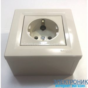 Розетка накладний монтаж Schneider (Шнайдер) Asfora із заземл. та з/шторками кремова