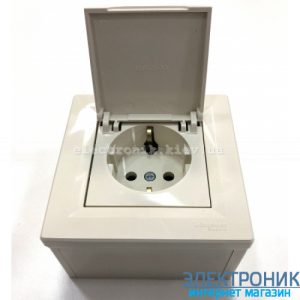 Розетка накладний монтаж Schneider (Шнайдер) Asfora з кришкою із заземленнямм слонова кістка