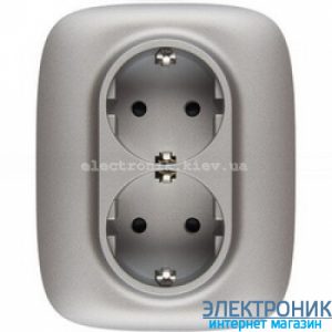 Розетка подвійна із заземленнямм, автоматичні клеми Legrand Valena Allure (Алюміній)
