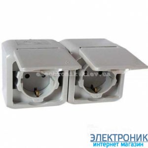 Розетка подвійна вологозахищена із заземленнямм 16A із захисними шторками гвинтовий затискач Legrand Quteo IP44 сірий