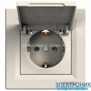 Розетка Schneider (Шнайдер) Asfora із кришкою, із заземленнямм кремова