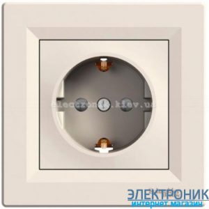 Розетка Schneider (Шнайдер) Asfora із заземленням. та з/шторками кремова