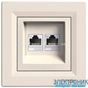 Розетка Schneider (Шнайдер) Asfora комп'ютерна подвійна RJ45 кат. 5е UTP кремова
