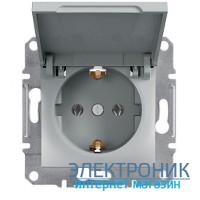 Розетка Schneider (Шнайдер) Asfora Plus із кришкою, із заземленнямм алюміній