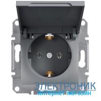 Розетка Schneider (Шнайдер) Asfora Plus із кришкою, із заземленнямм сталь.