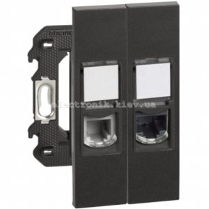Розетка телефонна/комп'ютерна RJ11/RJ45 cat5e UTP 2 модулі. Колір Чорний. Bticino серія Living Now