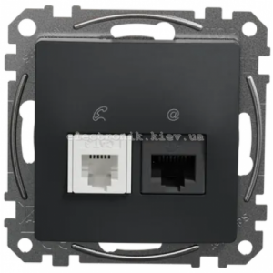 Розетка + телефонна RJ45 cat6 UTP+RJ11 колір графіт матовий Sedna Design