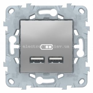 Розетка USB 2-а (для підзарядки), Алюміній, серія Unica New