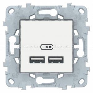 Розетка USB 2-а (для підзарядки), Білий, серія Unica New