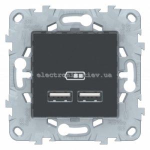 Розетка USB 2-а (для підзарядки), Графіт, серія Unica New