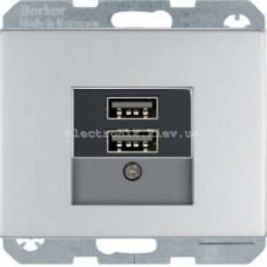 Розетка USB для підзарядки, 2 роз'єми, 5V/1A, 230V Hager-Berker K1, K5 алюміній метал