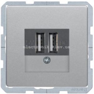 Розетка USB для підзарядки, 2 роз'єми, 5V/1A, 230V Hager-Berker (Q1, Q3, Q7) алюміній, з ефектом оксамиту